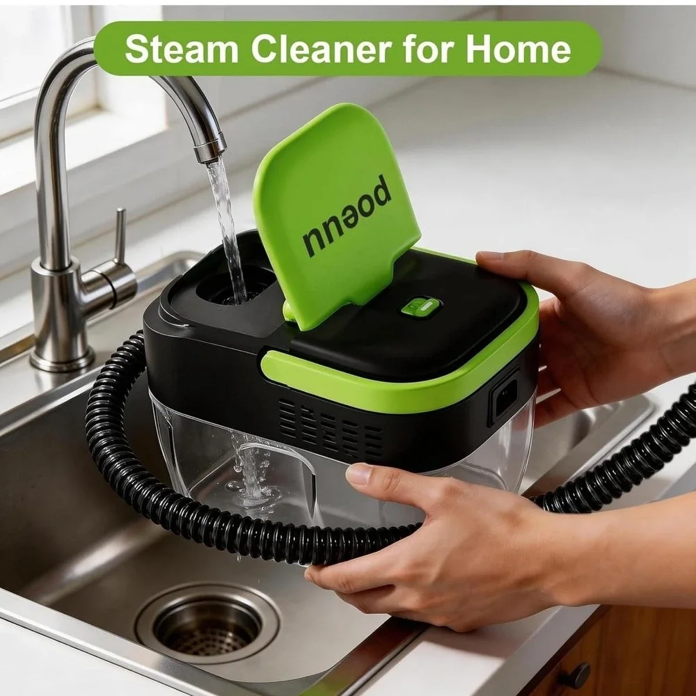 POEUU Portable‎ Steam Cleaner Canister 1600ml Water Tank Home Green Open Box